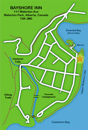Location map - Bayshore Inn- Waterton Park, Alberta, Canada- 1.888.527.9555